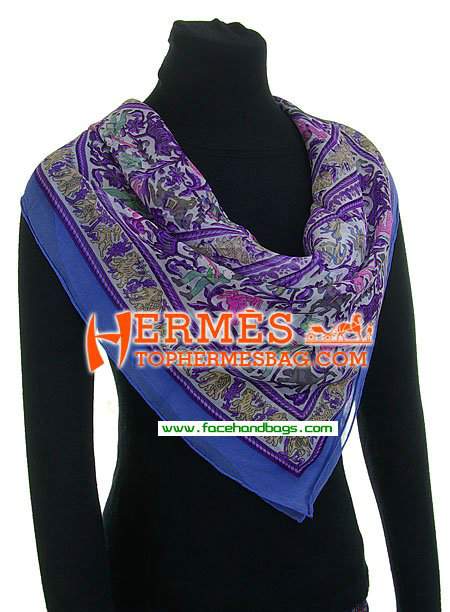 Hermes 100% Silk Square Scarf Blue HESISS 135 x 135 - Click Image to Close